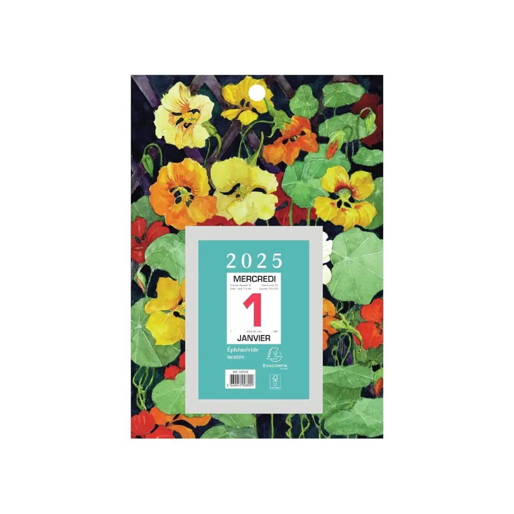 Ephéméride sur plaque illustrée Fleurs