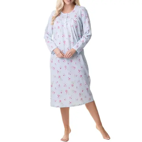 chemise de nuit femme longue manche fleur (1)